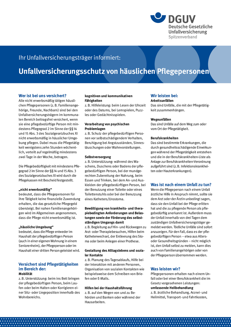 Informationsblatt Unfallversicherungsschutz Von Hauslichen