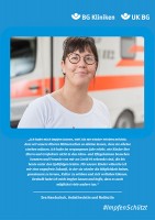 Plakat #ImpfenSchützt, Motiv: Eva Handschuh (UK|BG und BG Kliniken) Hochformat