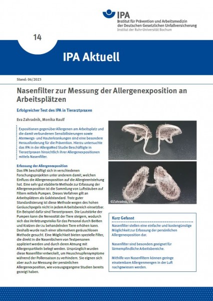 IPA Aktuell 14: Nasenfilter zur Messung der Allergenexposition an Arbeitsplätzen