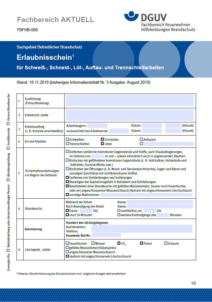 FBFHB-008: Erlaubnisschein Für Schweiß-, Schneid-, Löt-, Auftau- Und ...