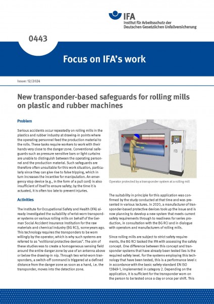 New transponder-based safeguards for rolling mills on plastics and rubber machines (Focus on IFA´s w