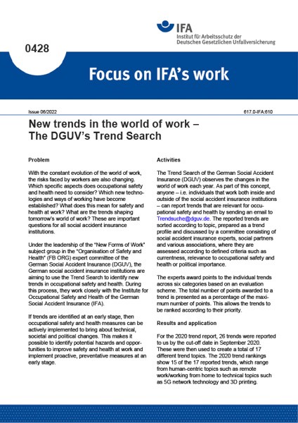 New trends in the world of work – The DGUV’s Trend Search (Focus on IFA´s work No. 0428)