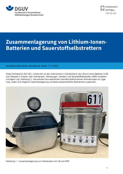 FBFHB-039: Zusammenlagerung von Lithium-Ionen-Batterien und Sauerstoffselbstrettern