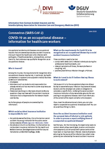COVID-19 as an occupational disease – information for healthcare workers