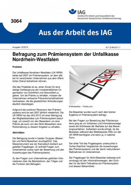 Befragung zum Prämiensystem der Unfallkasse Nordrhein-Westfalen (Aus der Arbeit des IAG Nr. 3064)