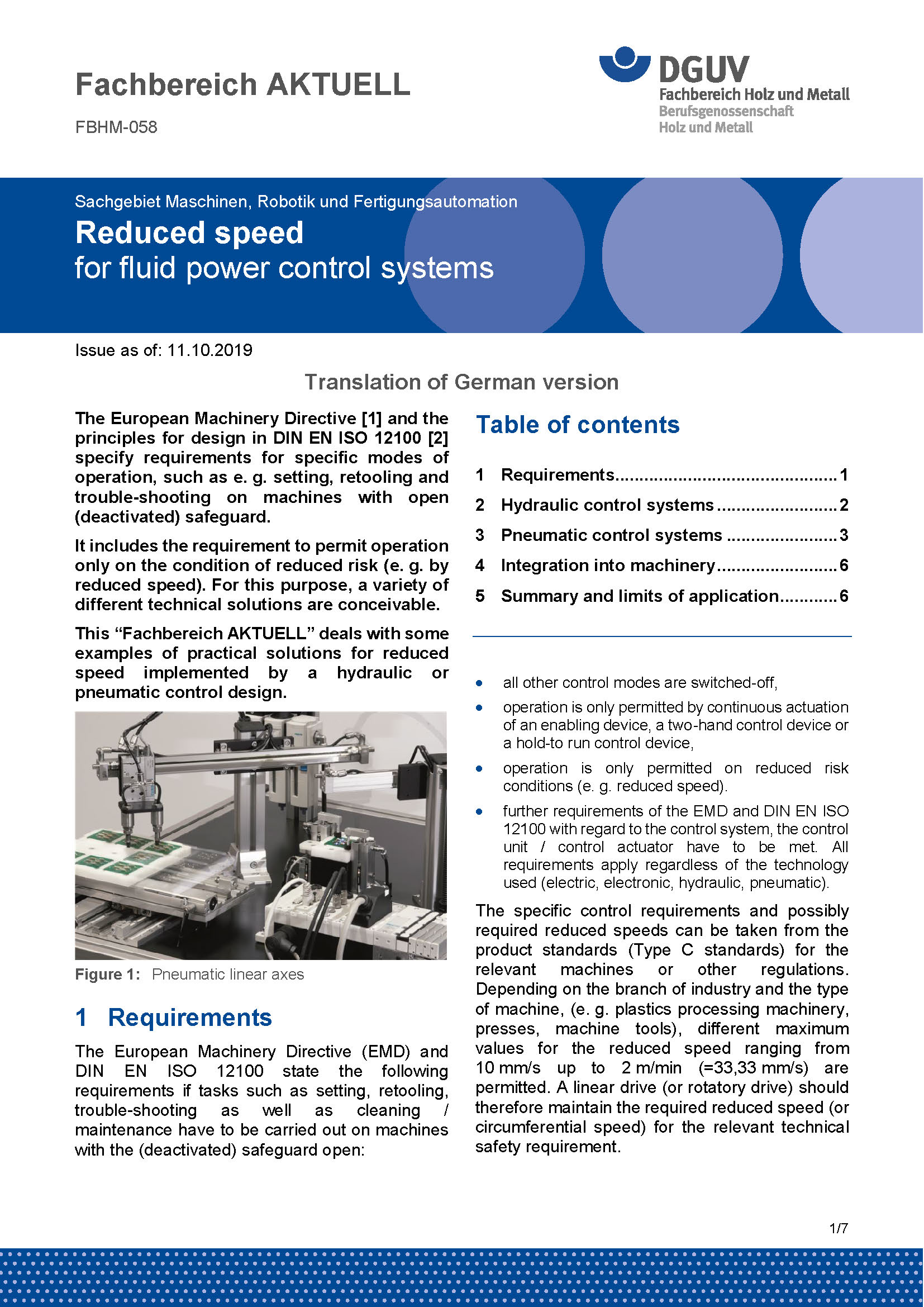 FBHM058 Reduced speed for fluid power control systems DGUV