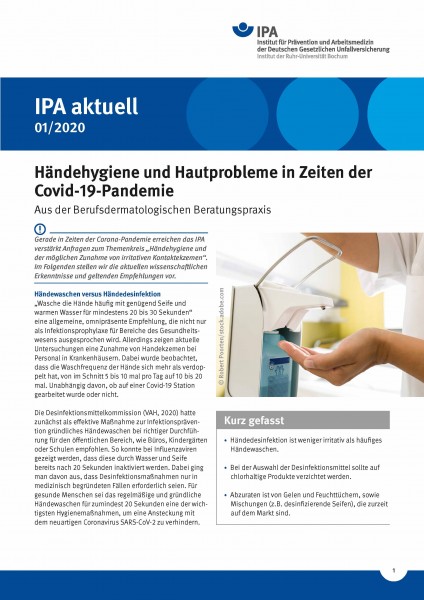 IPA Aktuell 01/2020: Händehygiene und Hautprobleme in Zeiten der Covid-19-Pandemien