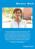 Plakat #ImpfenSchützt, Motiv: Marion Meyer (UK|BG und BG Kliniken) Hochformat