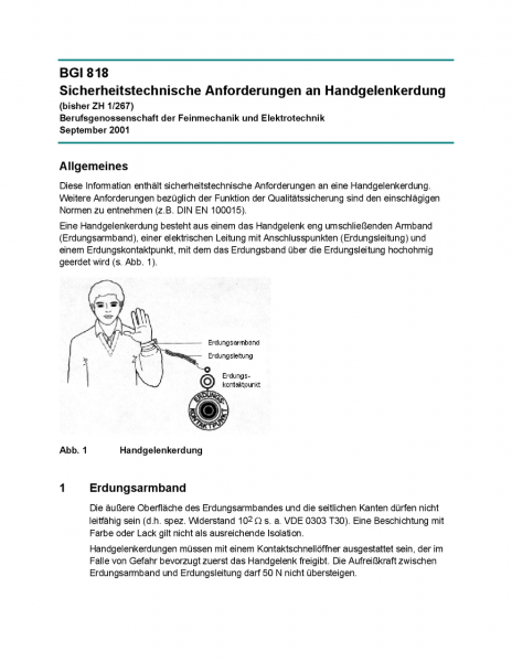 Sicherheitstechnische Anforderungen an Handgelenkerdung