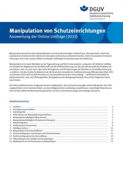Manipulation von Schutzeinrichtungen - Auswertung der Online-Umfrage (2022)