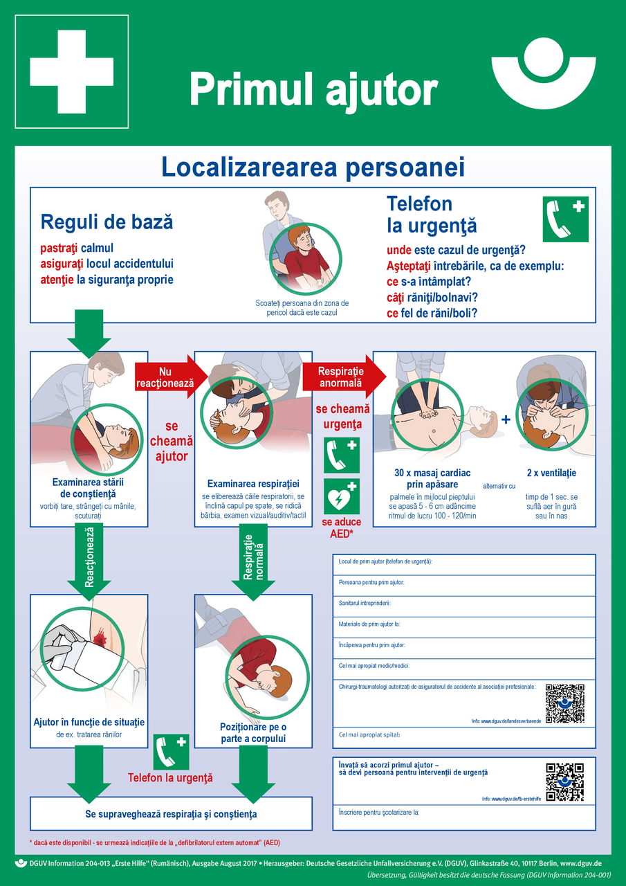 Erste Hilfe (Plakat, DIN A2, rumänisch) Primul ajutor | DGUV ...