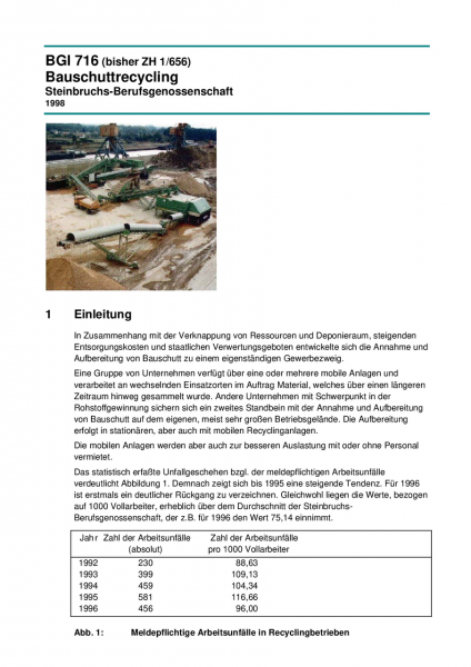 Bauschuttrecycling - Sicherheit und Gesundheitsschutz