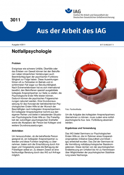 Notfallpsychologie. Aus der Arbeit des IAG Nr. 3011
