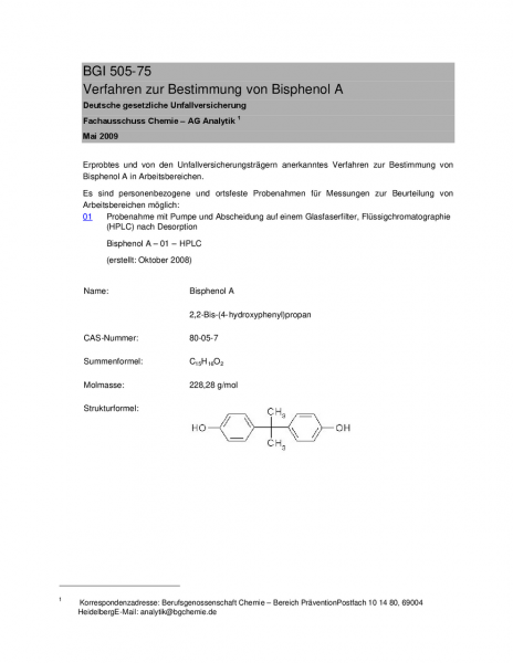 Verfahren zur Bestimmung von Bisphenol A