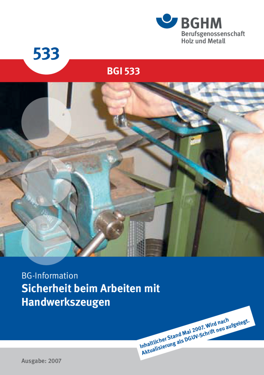 Sicherheit beim Arbeiten mit Handwerkzeugen | DGUV Informationen