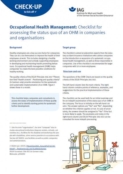 CHECK-UP Occupational Health Management: Checklist for assessing the status quo of an OHM in compani