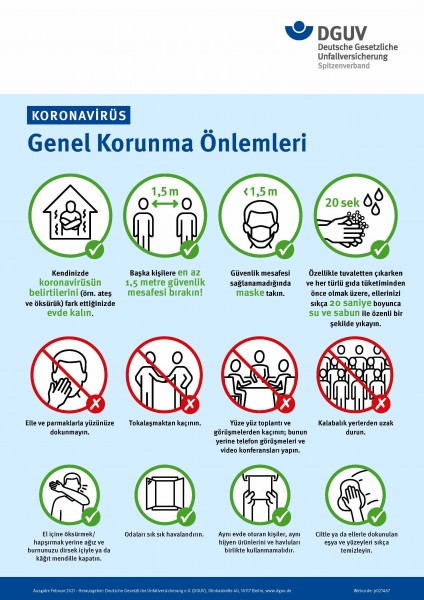 Koronavirüs - Genel Korunma Önlemleri (Plakat „Coronavirus - Allgemeine Schutzmaßnahmen“ in türkisch