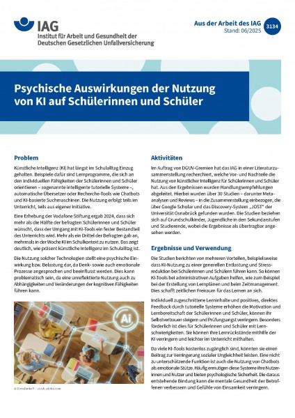 Psychische Auswirkungen der Nutzung von KI auf Schülerinnen und Schüler (Aus der Arbeit des IAG Nr.