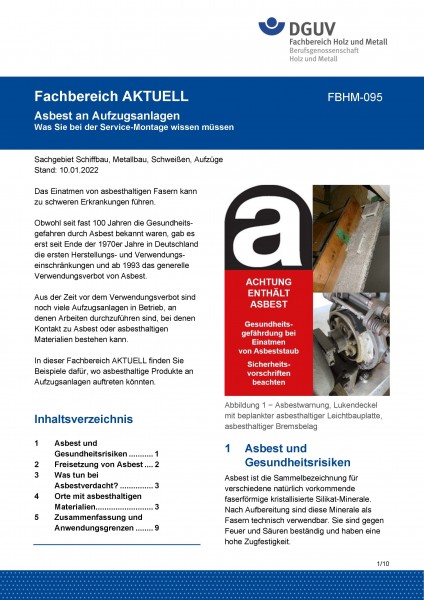 FBHM-095 „Asbest an Aufzugsanlagen - Was Sie bei der Service-Montage wissen müssen“
