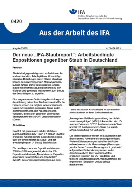 Der neue „IFA-Staubreport“: Arbeitsbedingte Expositionen gegenüber Staub in Deutschland (Aus der Arb