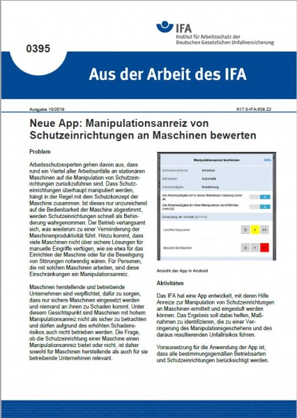 Neue App: Manipulationsanreiz von Schutzeinrichtungen an Maschinen bewerten (Aus der Arbeit des IFA