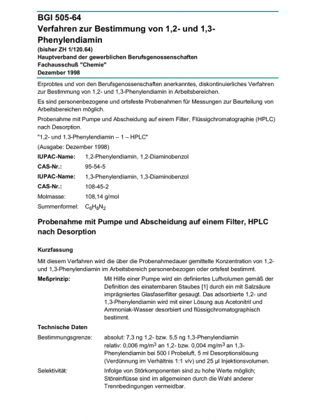 Verfahren zur Bestimmung von 1,2- und 1,3-Phenylendiamin