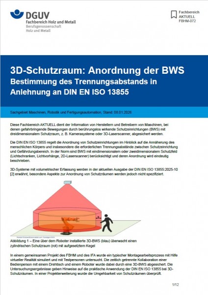 FBHM-072: 3D-Schutzraum: Anordnung der BWS - Bestimmungen des Sicherheitsabstands in Anlehnung an DI
