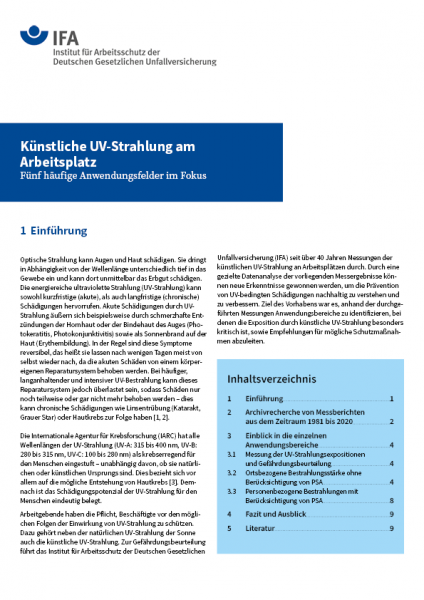 Künstliche UV-Strahlung am Arbeitsplatz