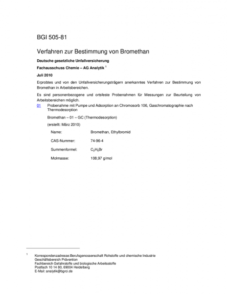 Verfahren zur Bestimmung von Bromethan