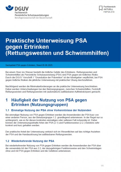 FBPSA-018: Praktische Unterweisung PSA gegen Ertrinken (Rettungswesten und Schwimmhilfen)