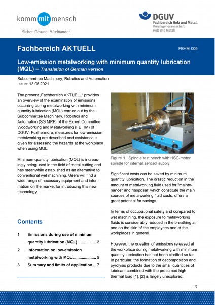 FBHM-006 „Low emission metalworking with minimum quantity lubrication (MQL)“