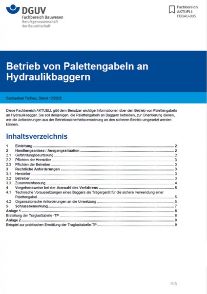 FBBAU-005: Betrieb von Palettengabeln an Hydraulikbaggern