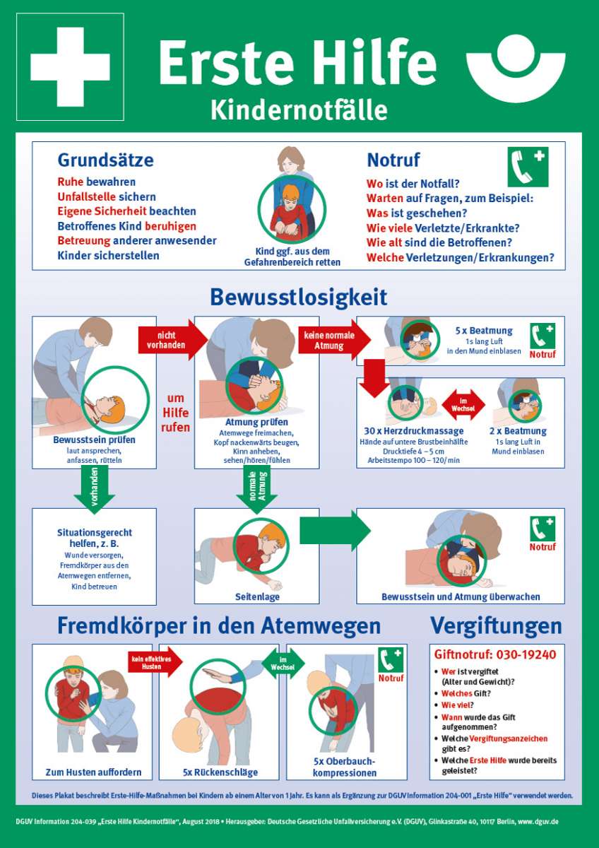 Erste Hilfe Plakat Zum Ausdrucken Din A4 Erste Hilfe Kindernotfälle (Plakat, DIN A3) | DGUV Informationen