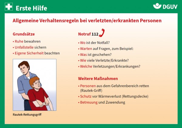 Erste Hilfe Karte: Allgemeine Verhaltensregeln