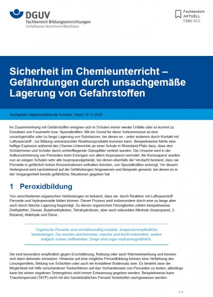 FBBE-012: Sicherheit im Chemieunterricht - Gefährdungen durch unsachgemäße Lagerung von Gefahrstoffe