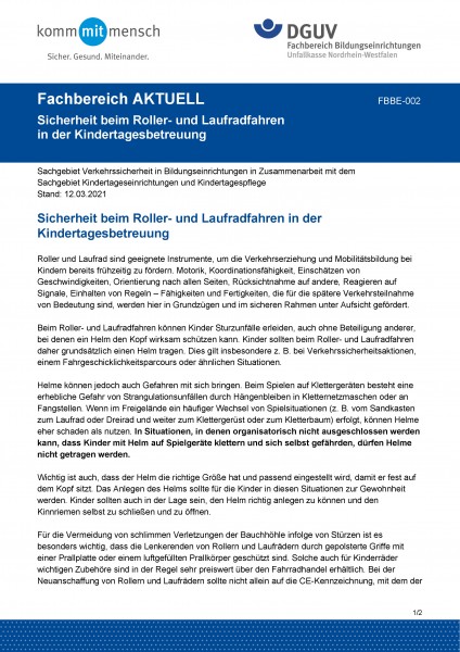 FBBE-002: Sicherheit beim Roller- und Laufradfahren in der Kindertagesbetreuung