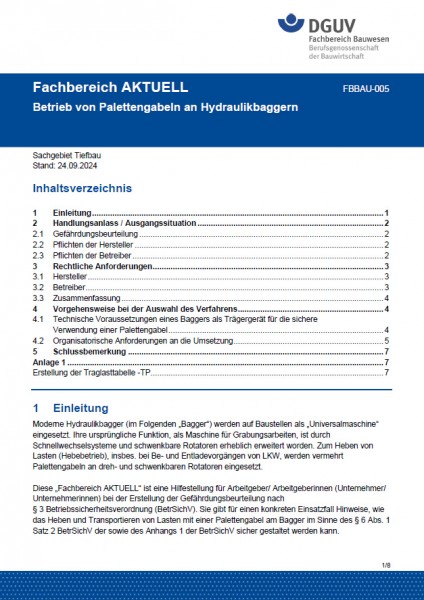 FBBAU-005: Betrieb von Palettengabeln an Hydraulikbaggern