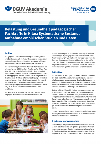 Belastung und Gesundheit pädagogischer Fachkräfte in Kitas: Systematische Bestandsaufnahme empirisch