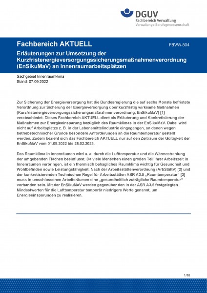 FBVW-504 „Erläuterungen zur Umsetzung der Kurzfristenergieversorgungssicherungsmaßnahmenverordnung (