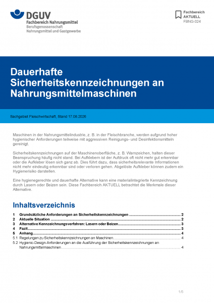 FBNG-024: Dauerhafte Sicherheitskennzeichnungen an Nahrungsmittelmaschinen