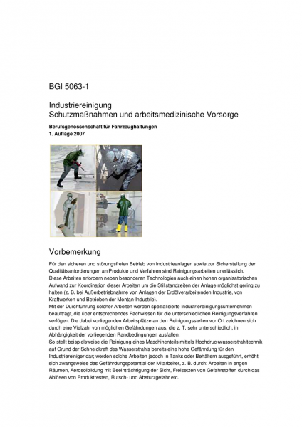 Industriereinigung - Schutzmaßnahmen und arbeitsmedizinische Vorsorge