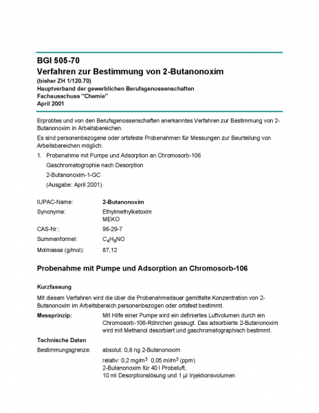 Verfahren zur Bestimmung von 2-Butanonoxim
