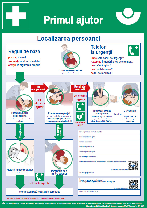 Erste Hilfe (Plakat, DIN A2, rumänisch) Primul ajutor | DGUV ...