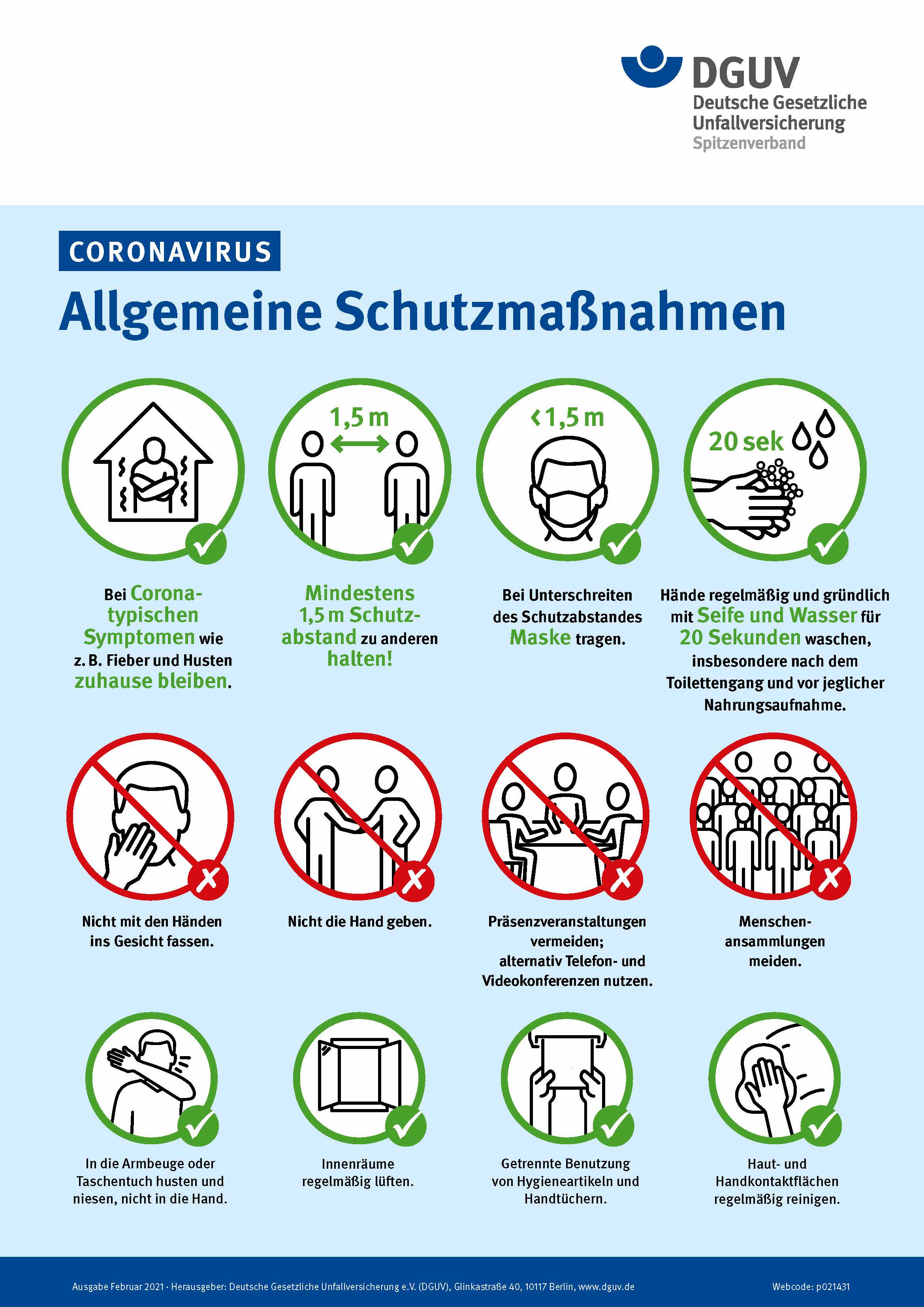 Coronavirus - Allgemeine Schutzmaßnahmen | DGUV Publikationen