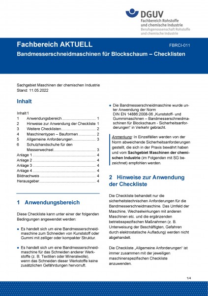 FBRCI-011: Bandmesserschneidmaschinen für Blockschaum - Checklisten