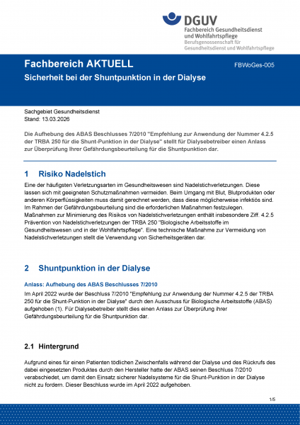 FBWoGes-005: Sicherheit bei der Shuntpunktion in der Dialyse