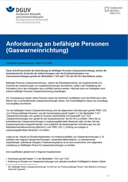 FBRCI-031: Anforderung an befähigte Personen (Gaswarneinrichtung)