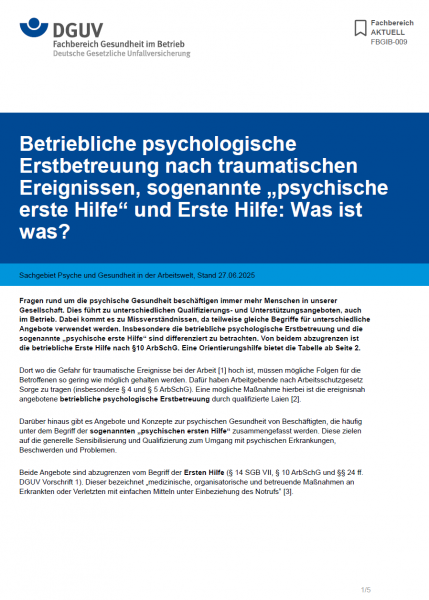 FBGIB-009: Betriebliche psychologische Erstbetreuung nach traumatischen Ereignissen, sogenannte „psy
