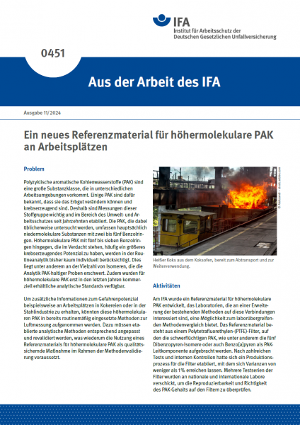 Ein neues Referenzmaterial für höhermolekulare PAK an Arbeitsplätzen (Aus der Arbeit des IFA Nr. 045