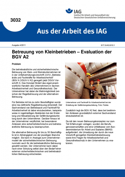 Betreuung von Kleinbetrieben - Evaluation der BGV A2. Aus der Arbeit des IAG Nr. 3032